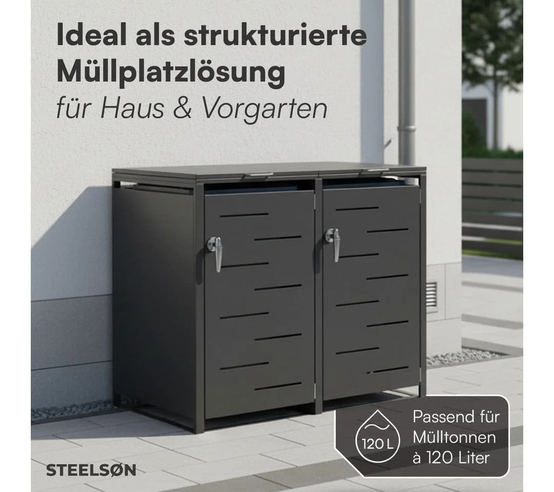 STEELSØN Mülltonnenbox Diorus 120L Graphitschwarz 2 Türen