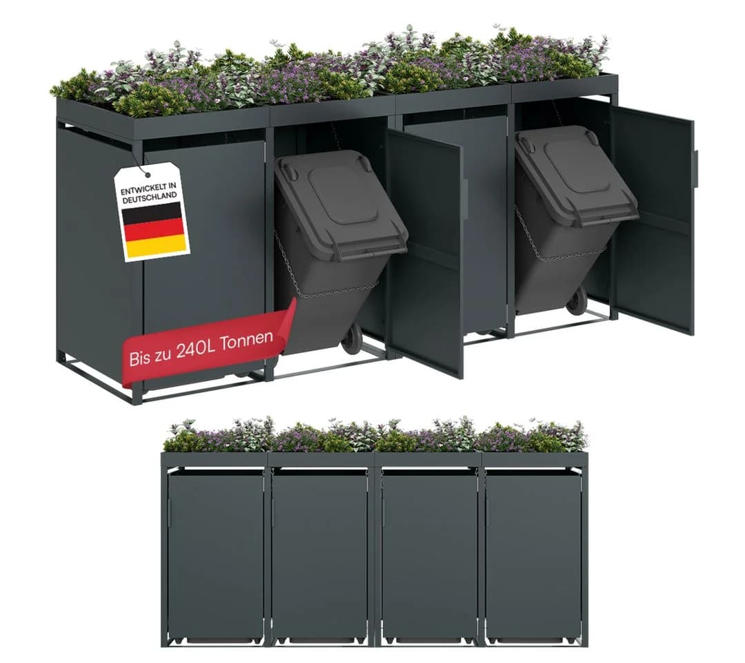 STEELSØN Mülltonnenbox Thoria Anthrazit mit Pflanzendach für 4 Tonnen - Bild 2