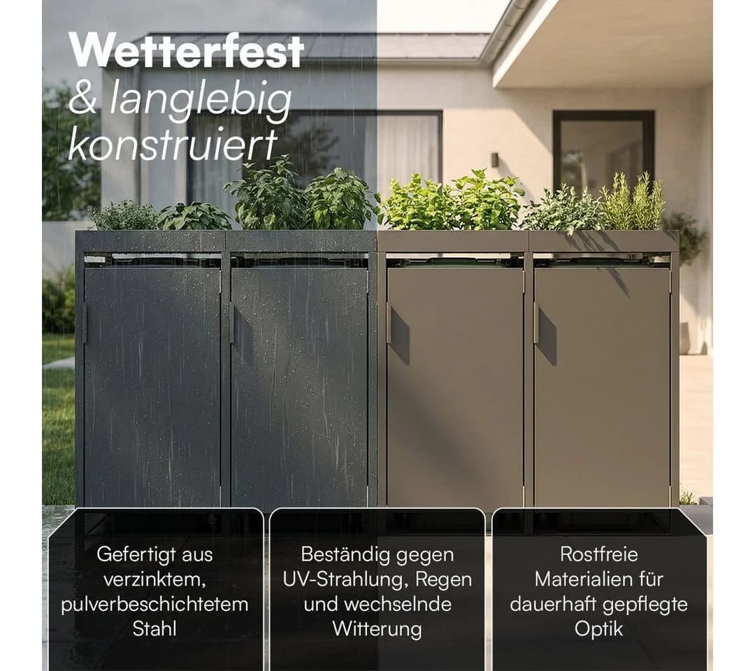 STEELSØN Mülltonnenbox Thoria Anthrazit mit Pflanzendach für 4 Tonnen - Bild 4
