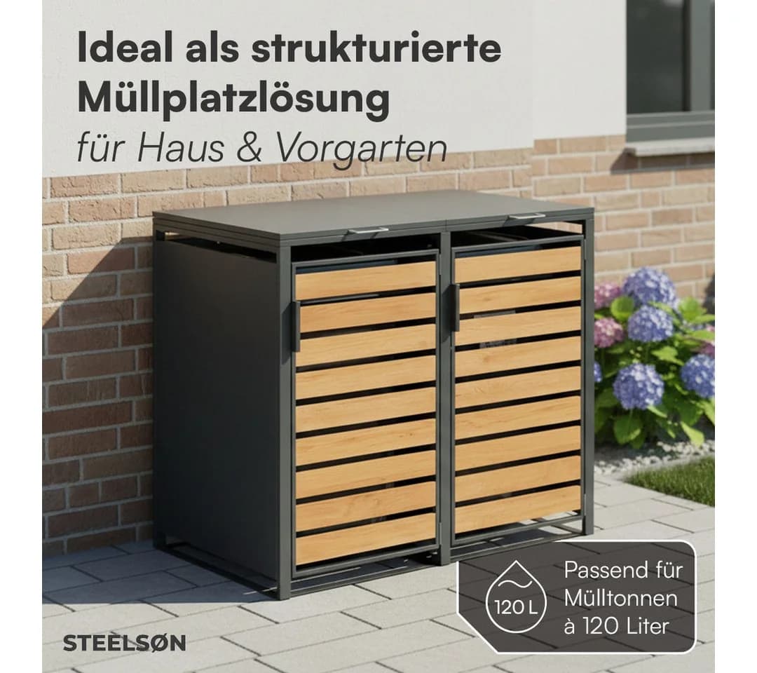 STEELSØN Mülltonnenbox Kestra 120L Holzoptik Stahl - Bild 3
