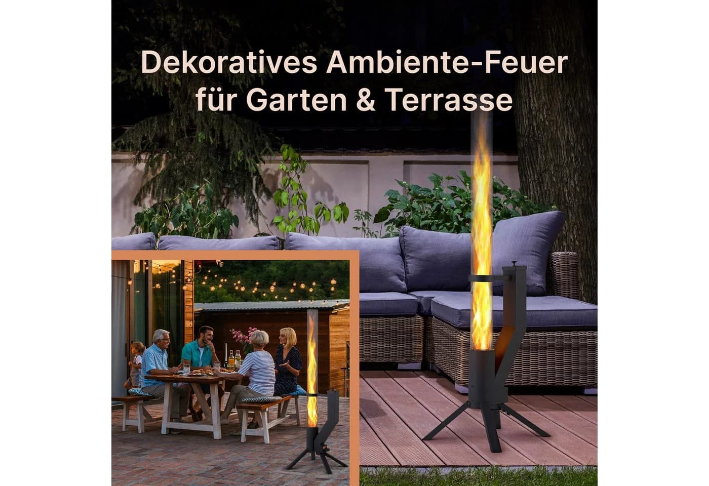 Gardenflare Feuerschale Edelstahl Schwarz Feuersäule für Garten - Bild 2