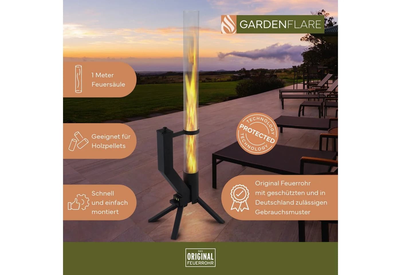 Gardenflare Feuerschale Edelstahl Schwarz Feuersäule für Garten - Bild 3