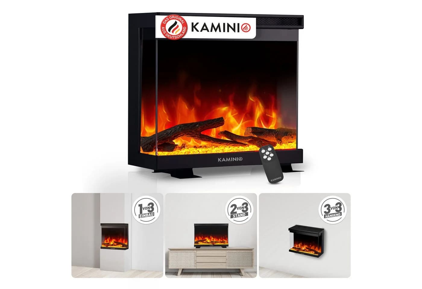 KAMINIO Elektrokamin LEA 3in1 Kamin Stand Wand Einbaukamin Panoramaview - Bild 2