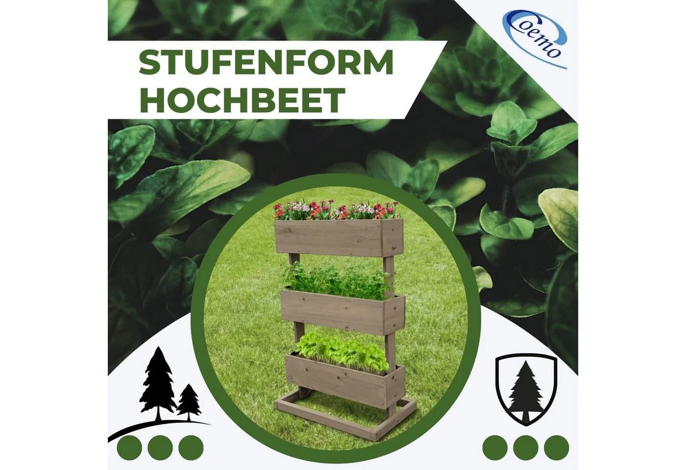 Coemo Hochbeet 3 Etagen Vertikalbeet aus Holz