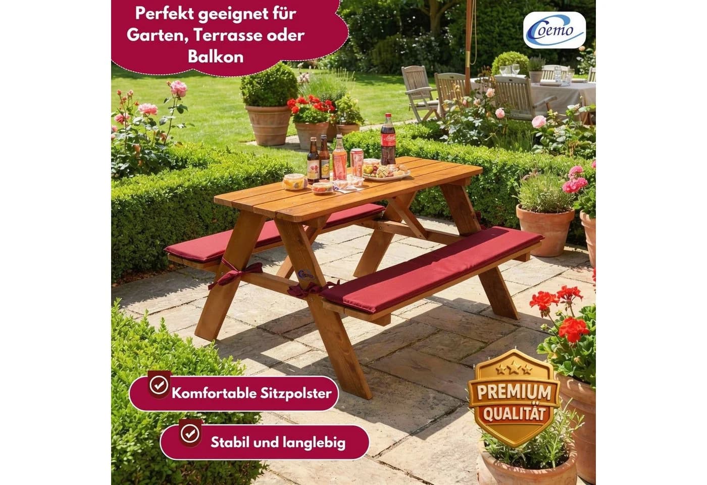 Coemo Garten-Kindersitzgruppe Holz Rotbraun mit Kissen - Bild 3