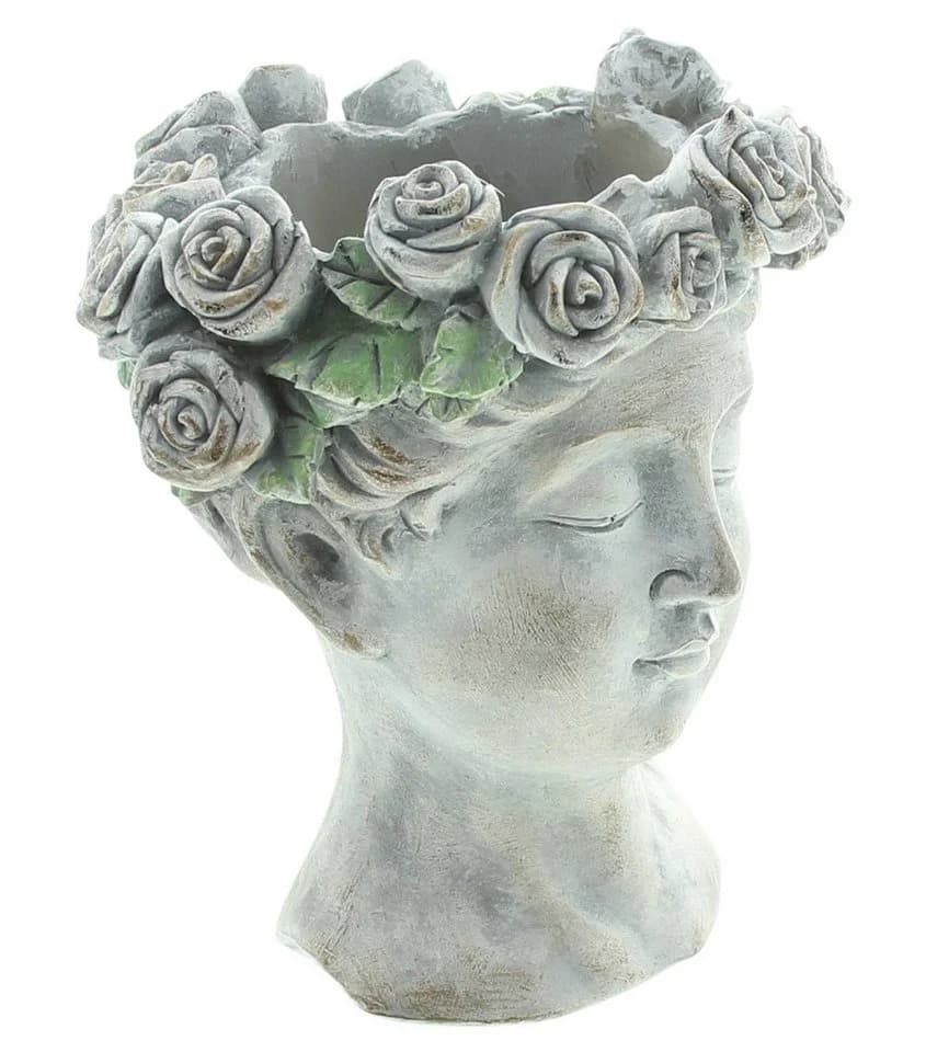 Dekoleidenschaft Blumentopf Büste "Rosenkrone" Grau Polyresin - Bild 3
