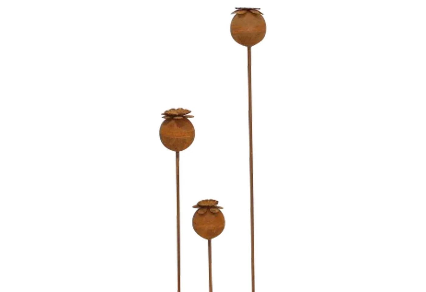 Gartenstecker Mohn 3er Set Metall Rostfinish 60-100cm - Bild 2