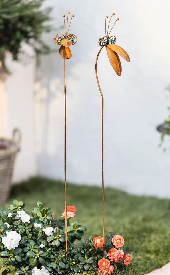 Dekoleidenschaft Gartenstecker Verrückte Vögel Metall Rost Finish 107 cm