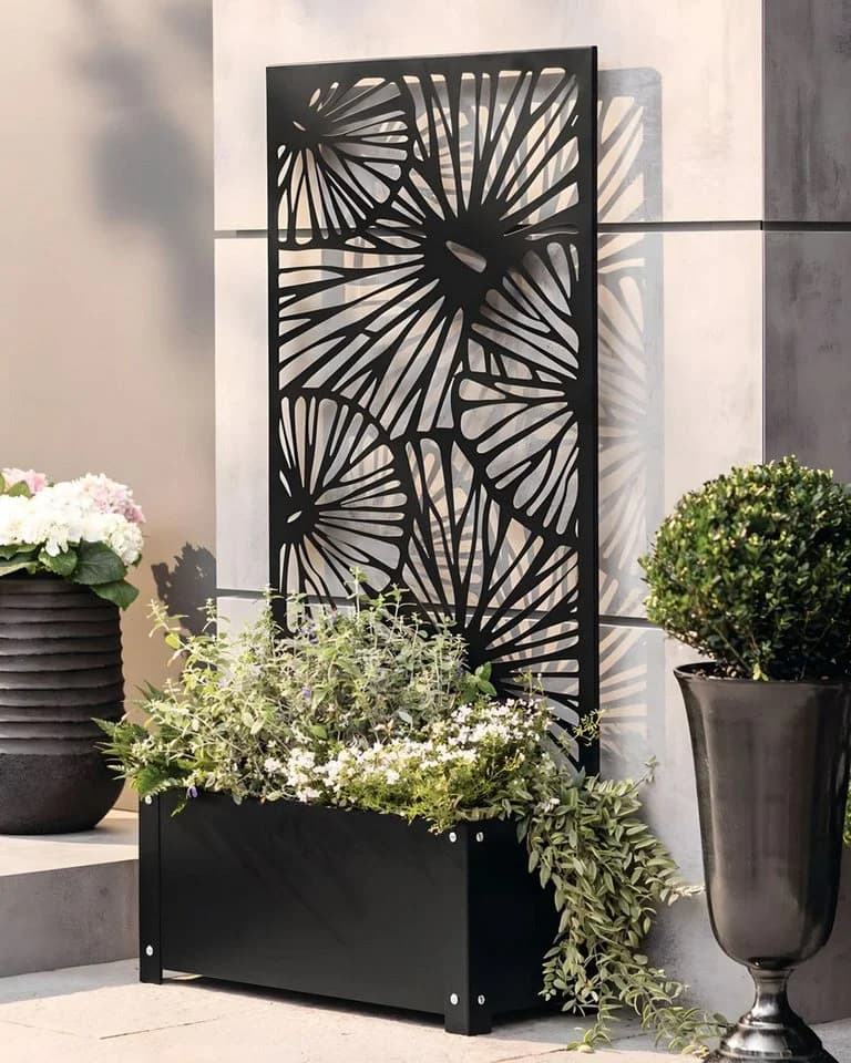 Dekoleidenschaft Blumenkasten mit Rankgitter Metall Schwarz