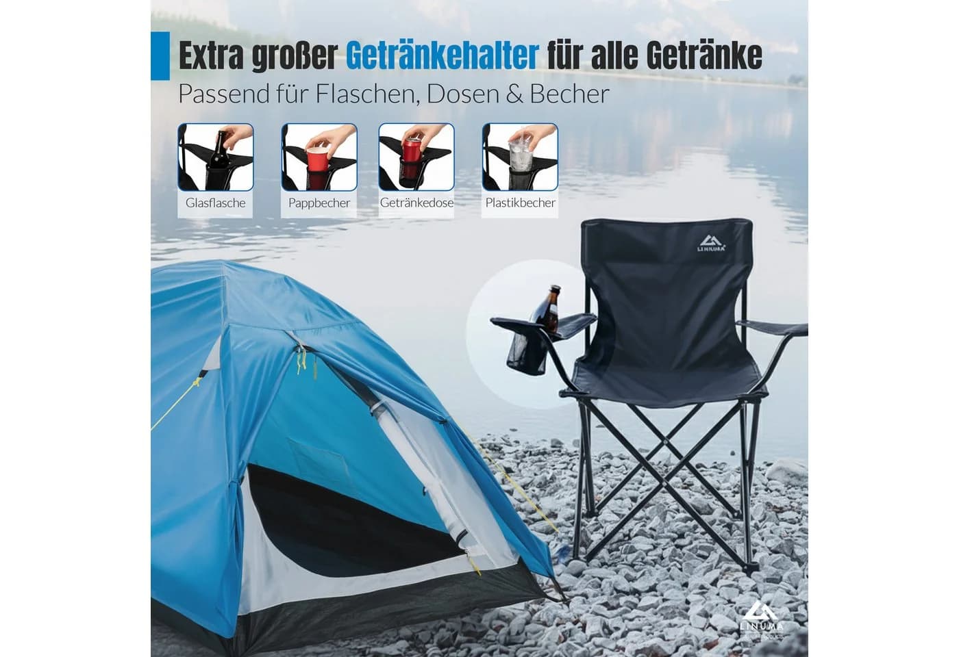 LINUMA Campingstuhl faltbar mit XL-Getränkehalter schwarz - Bild 3