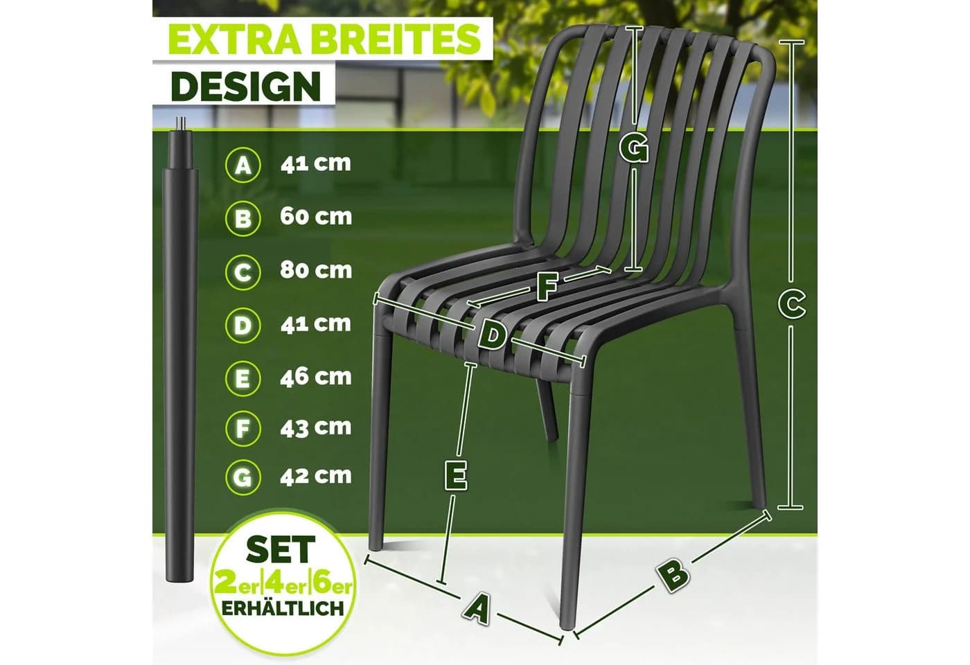 tillvex Gartenstuhl Set Stapelbar Wetterfest Kunststoff Schwarz