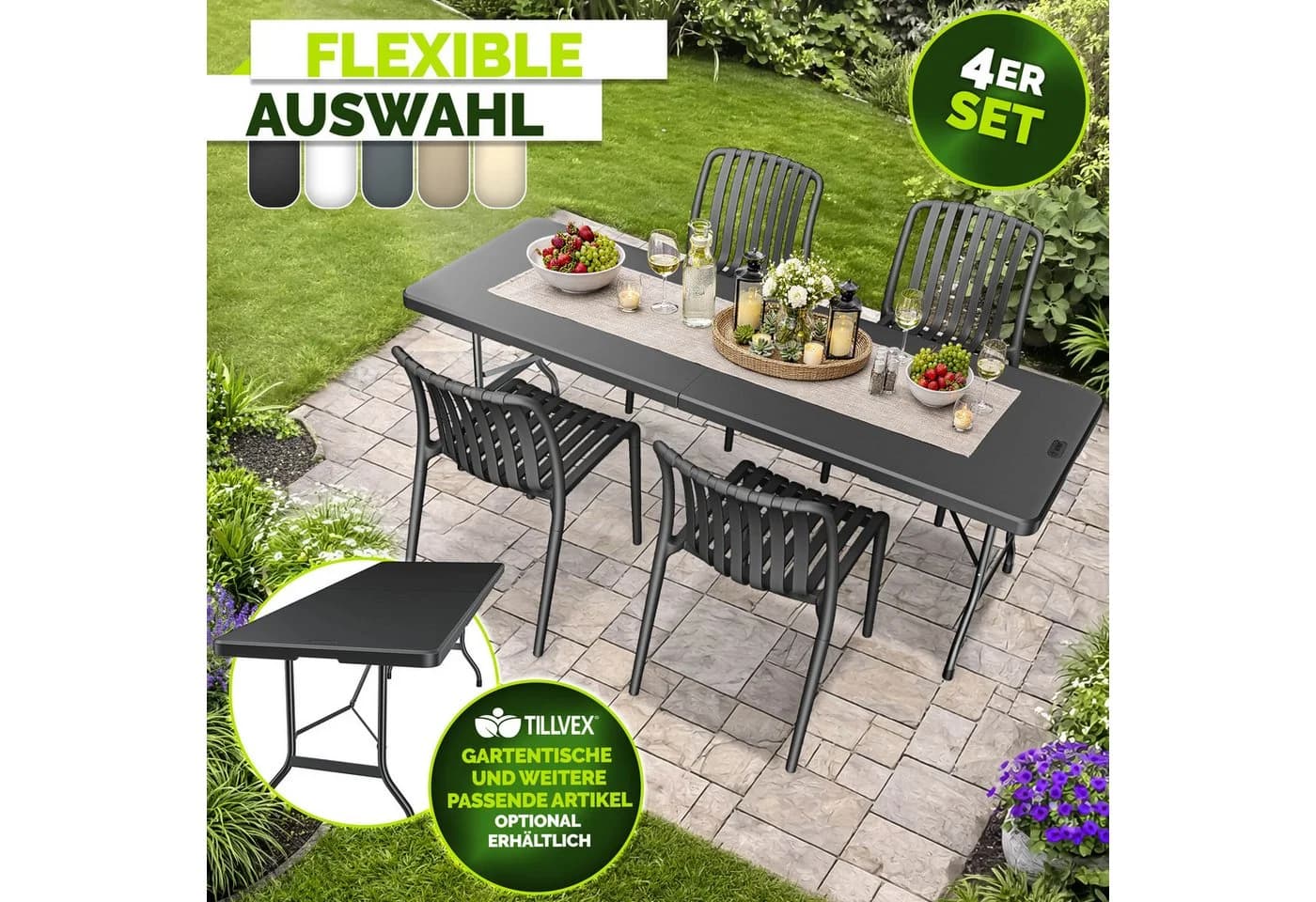 tillvex Gartenstuhl Set Stapelbar Wetterfest Kunststoff Schwarz - Bild 3
