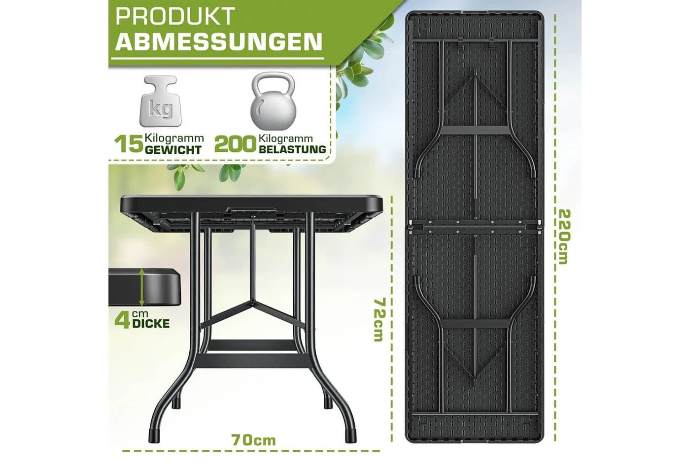 tillvex Gartentisch Klapptisch 180 cm
