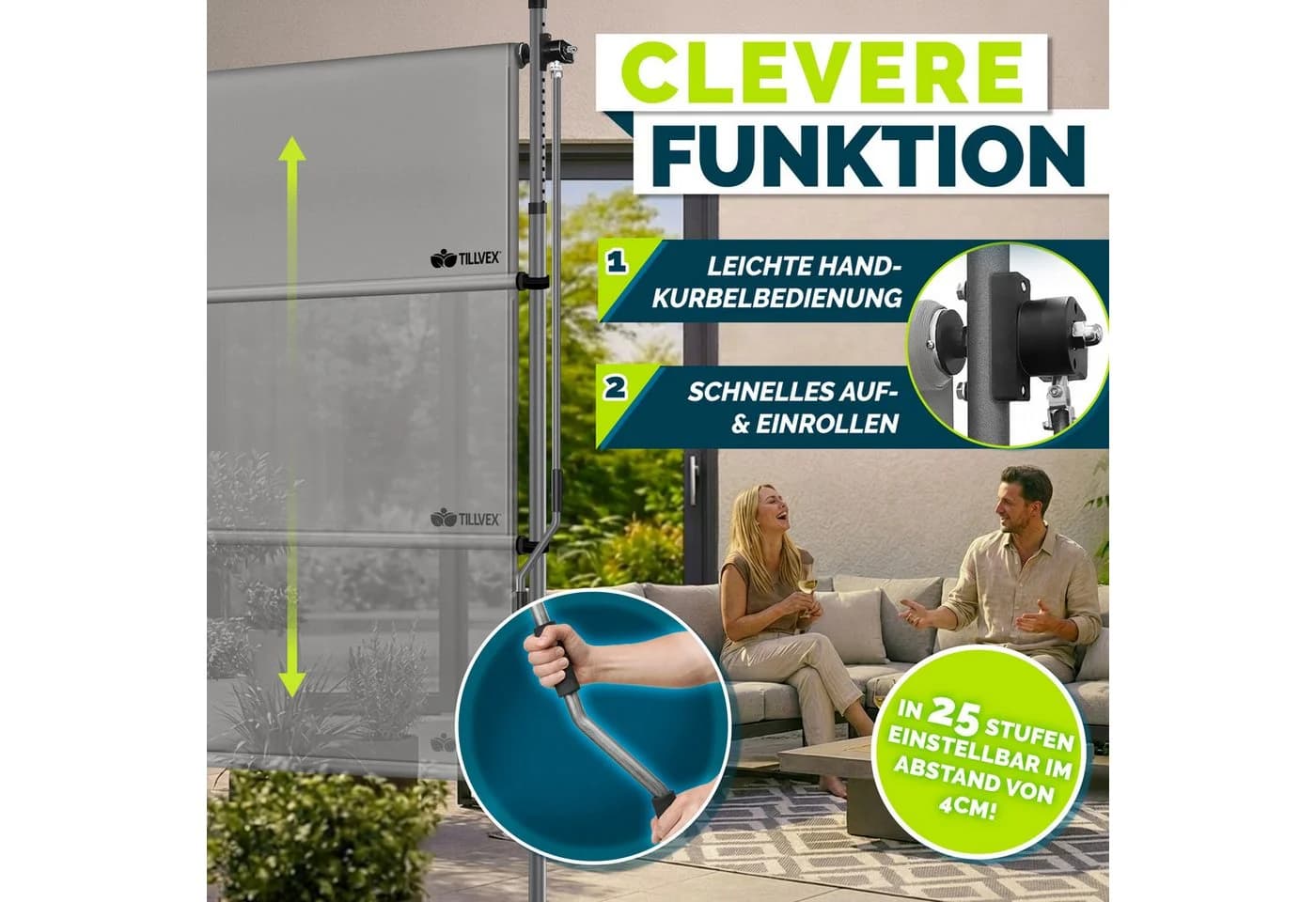 tillvex Klemmmarkise Grau Senkrechtmarkise Balkon ohne Bohren - Bild 5