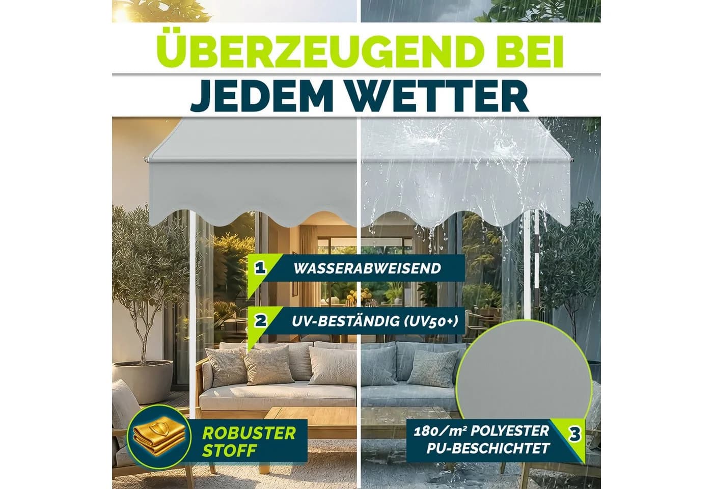 tillvex Klemmmarkise Balkonmarkise Grau Handkurbel - Bild 4