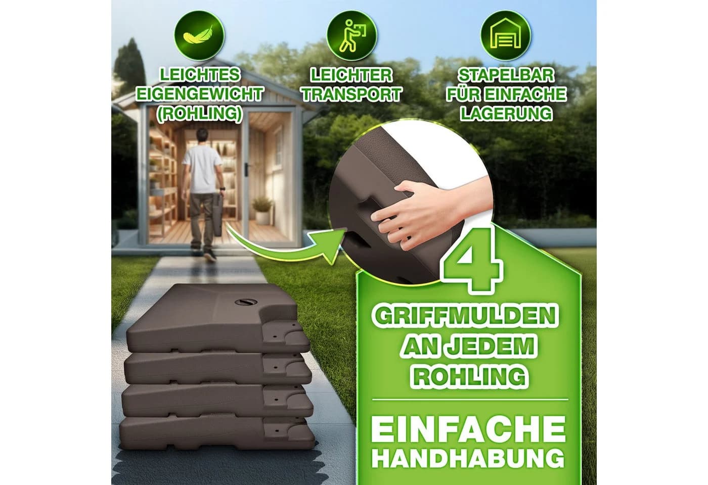 tillvex Sonnenschirmständer 90L/120kg Braun 4-teilig wetterfest