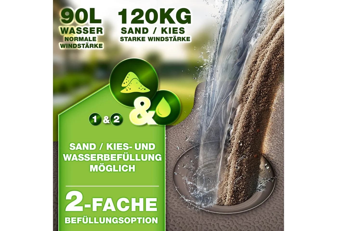 tillvex Sonnenschirmständer 90L/120kg Braun 4-teilig wetterfest - Bild 3