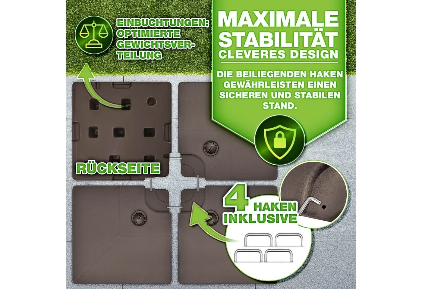 tillvex Sonnenschirmständer 90L/120kg Braun 4-teilig wetterfest - Bild 5