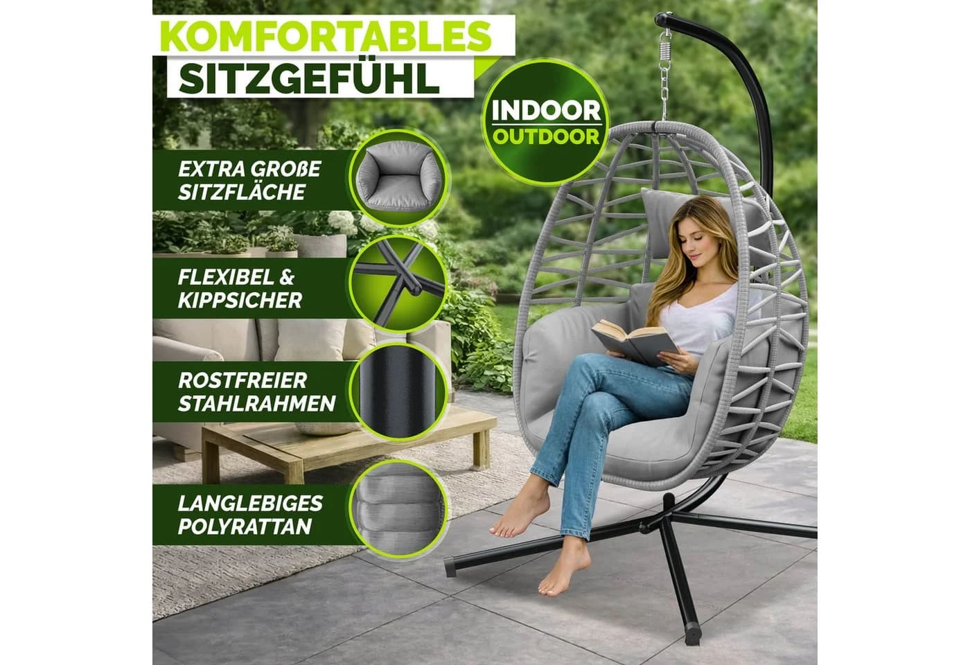 tillvex Hängesessel Swivo mit Gestell & wetterfester Abdeckung - Bild 3