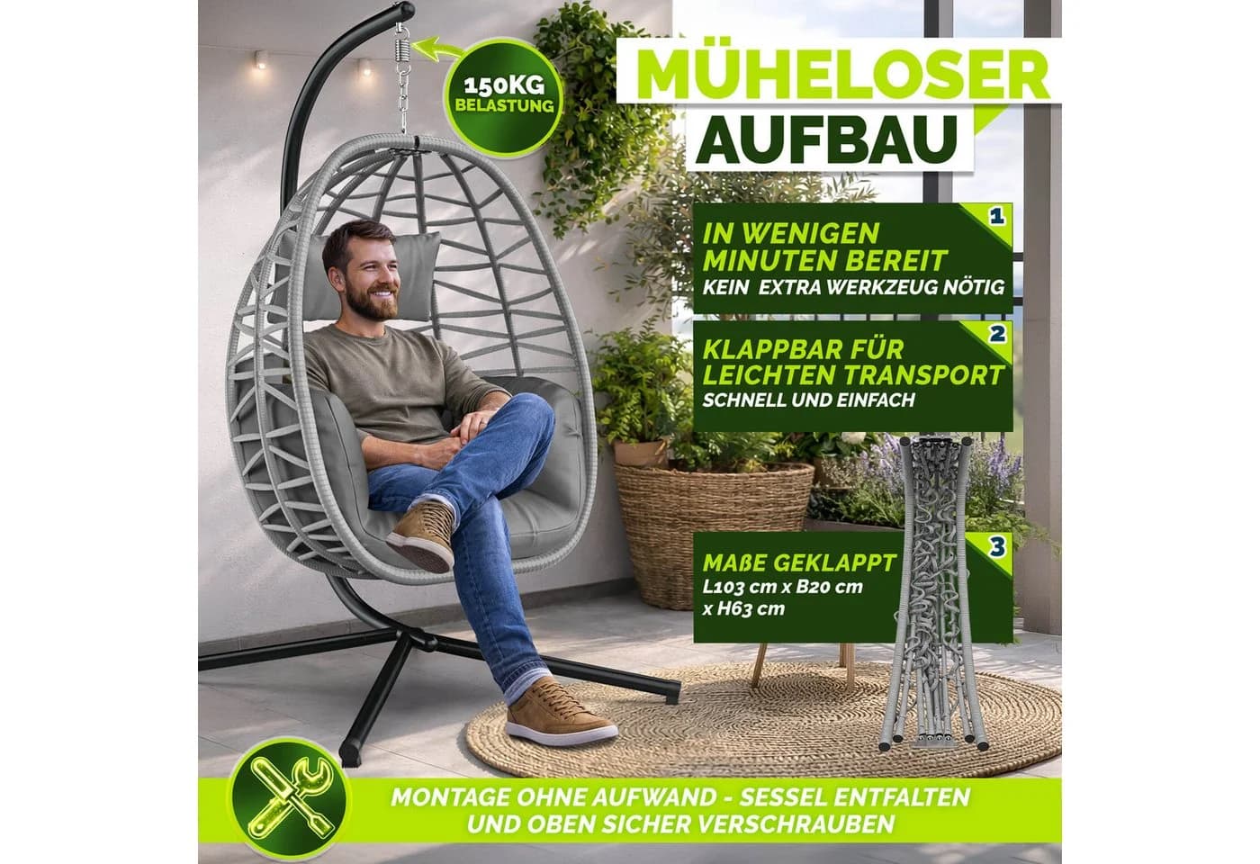 tillvex Hängesessel Swivo mit Gestell & wetterfester Abdeckung - Bild 4