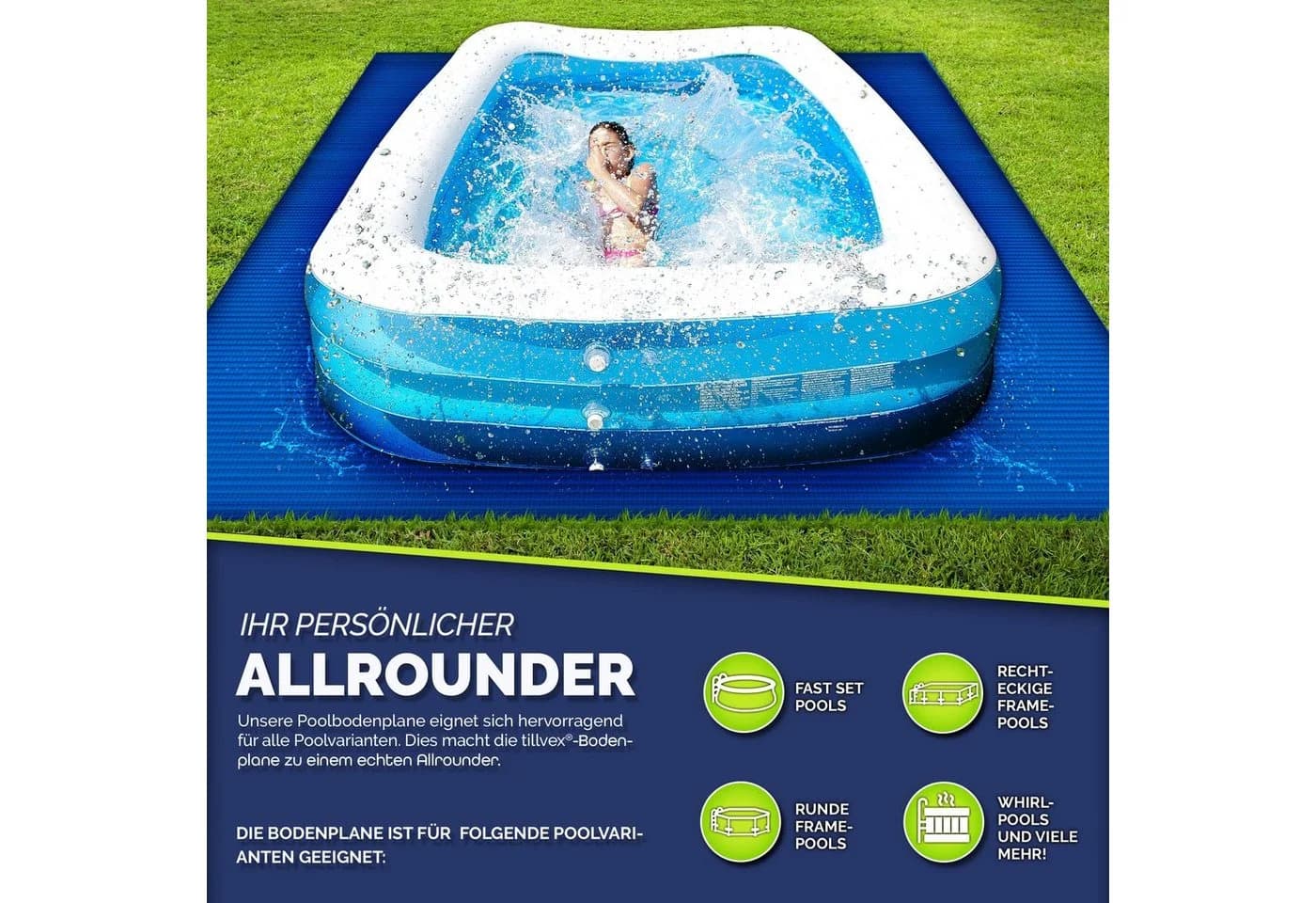 tillvex Premium Pool Bodenplane 250 g/m² UV-beständig & reißfest - Bild 3