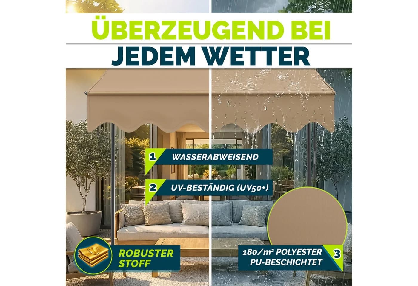tillvex Klemmmarkise Taupe mit Handkurbel - Bild 4