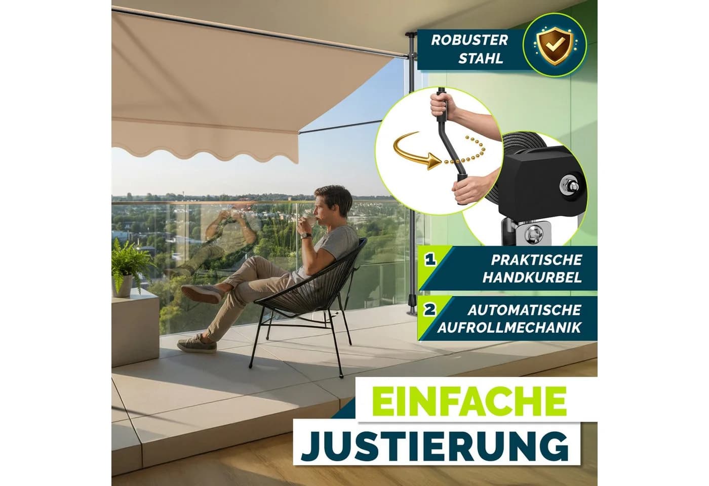 tillvex Klemmmarkise Taupe mit Handkurbel - Bild 5