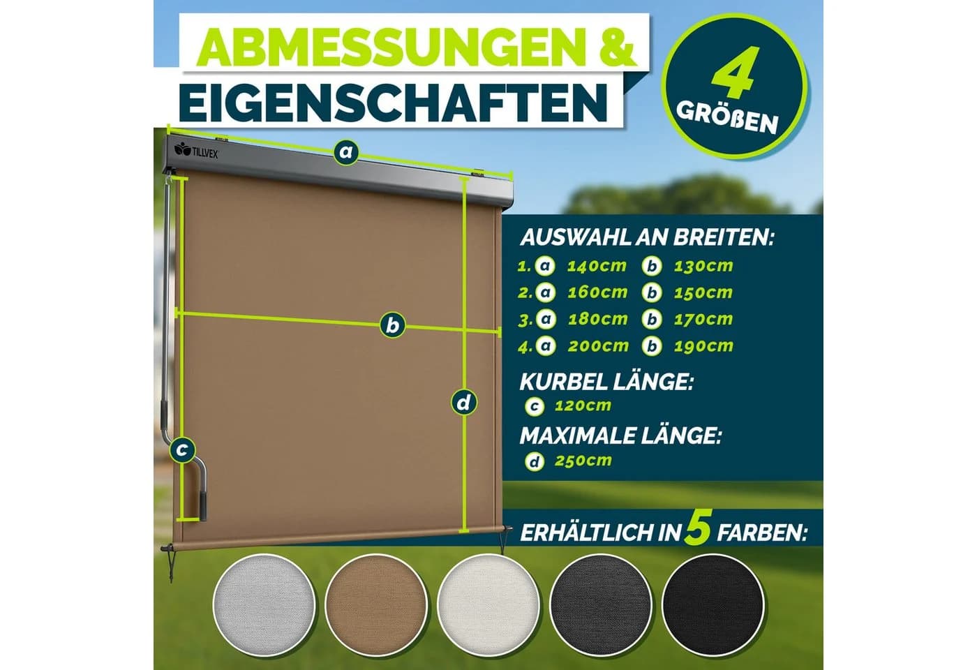 tillvex Senkrechtmarkise Taupe Sichtschutz für Balkon - Bild 4