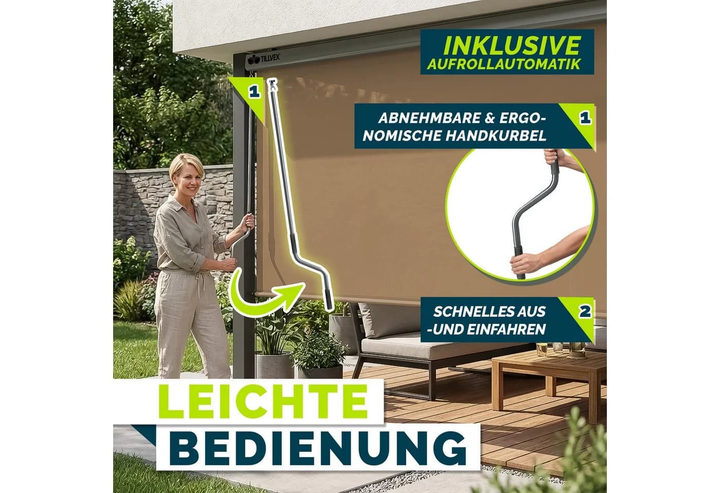 tillvex Senkrechtmarkise Taupe Sichtschutz für Balkon - Bild 5
