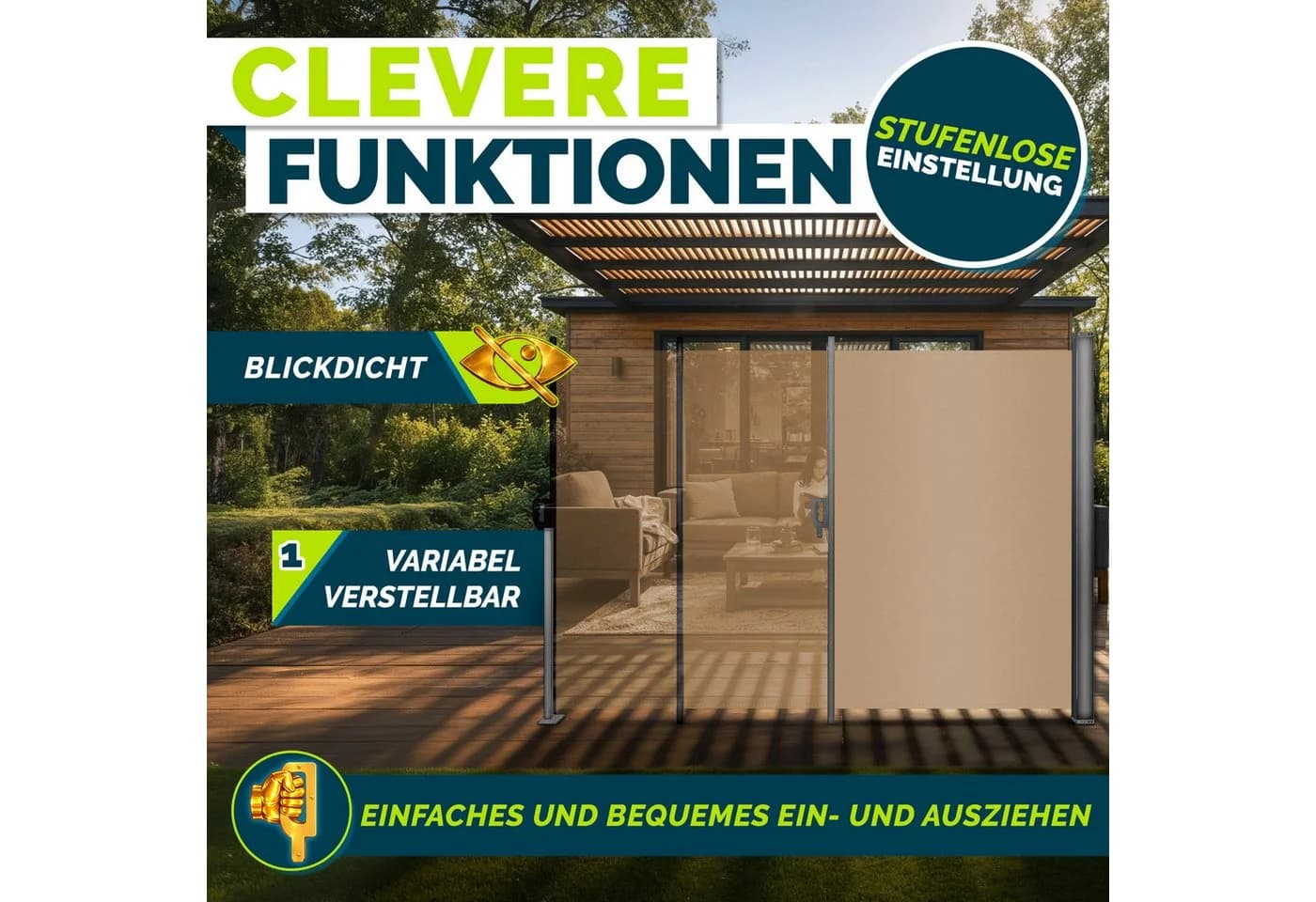 tillvex Seitenmarkise ausziehbar Sichtschutz Taupe