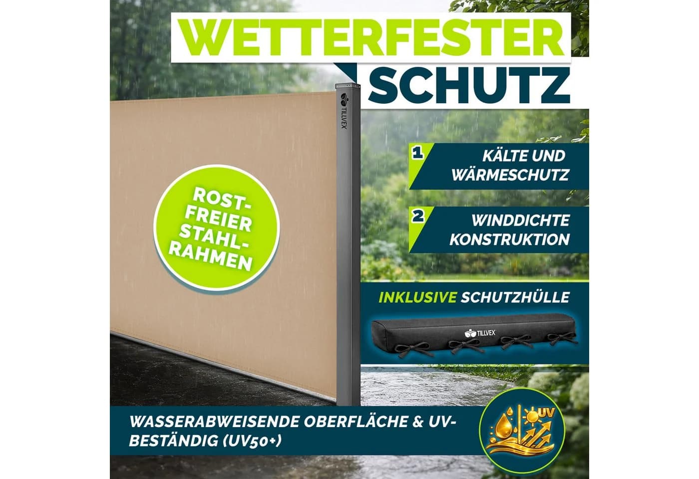 tillvex Seitenmarkise ausziehbar Sichtschutz Taupe - Bild 5