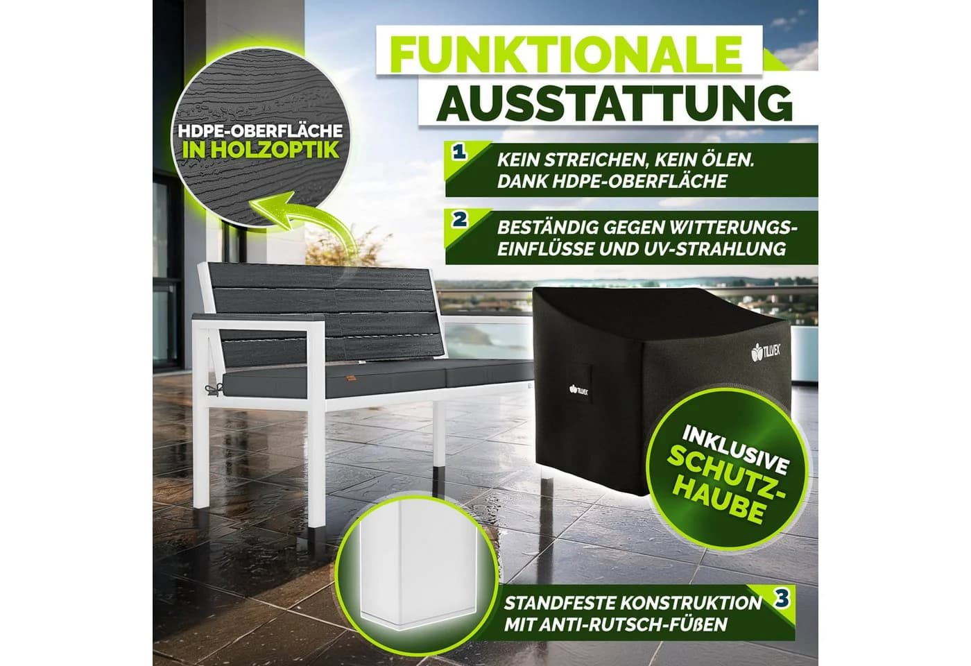 tillvex Gartenbank Holzoptik 300kg belastbar - Bild 4