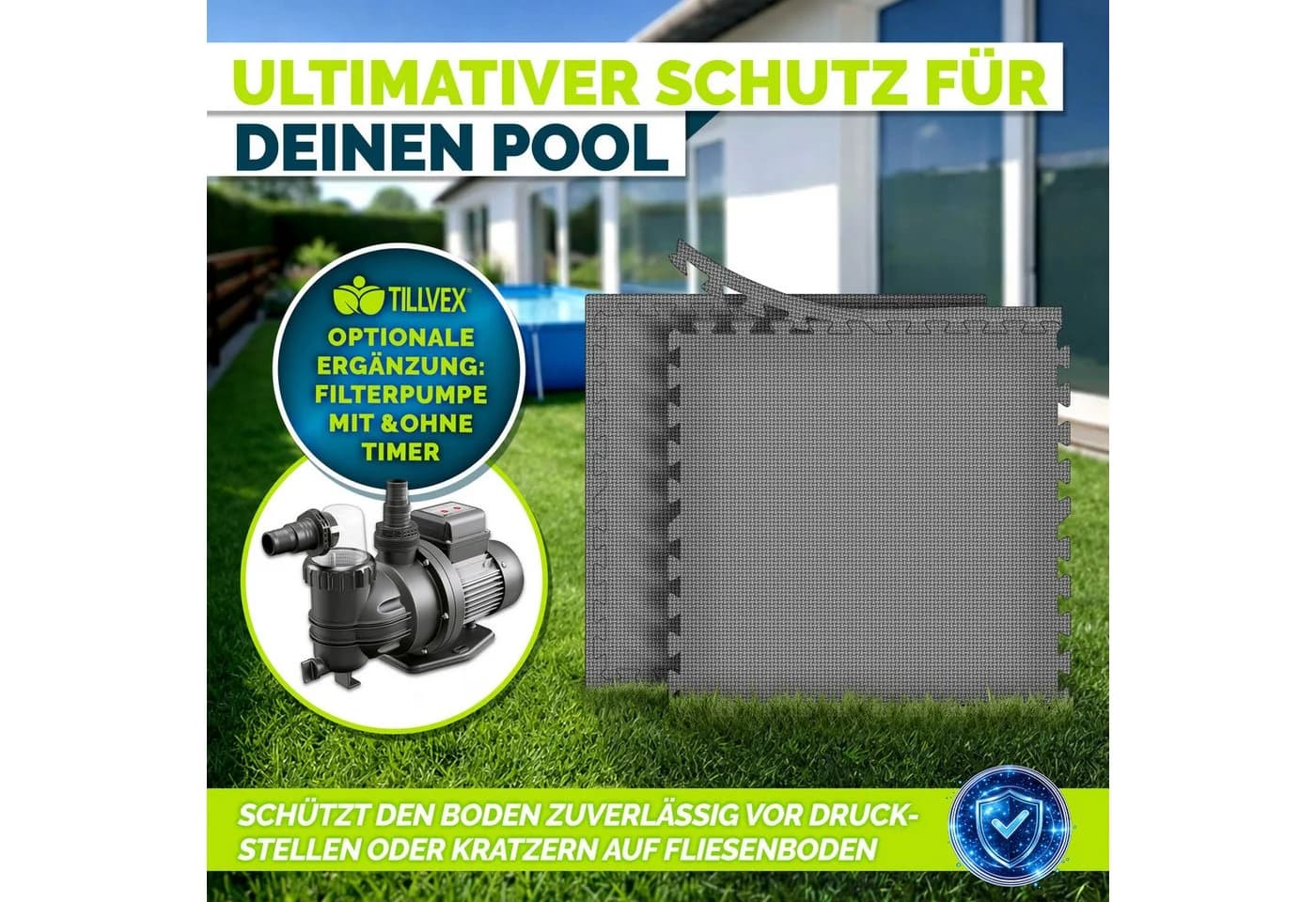 tillvex Pool-Bodenschutzfliese Grau EVA-Schaumstoff - Bild 5