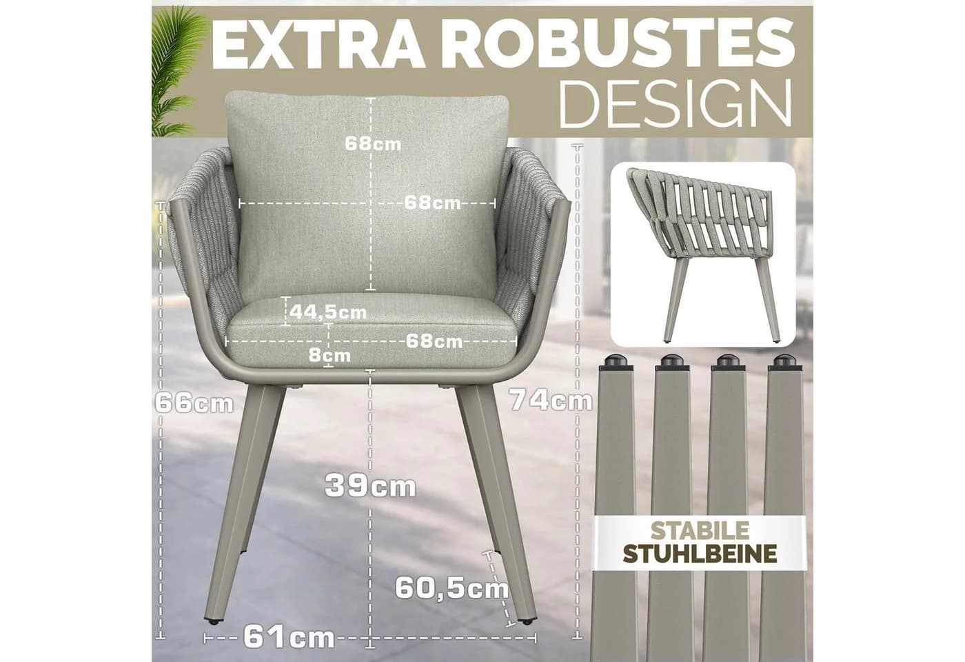 tillvex Gartenstuhl Set 2-tlg. Beige Aluminium Rope Design mit Armlehne