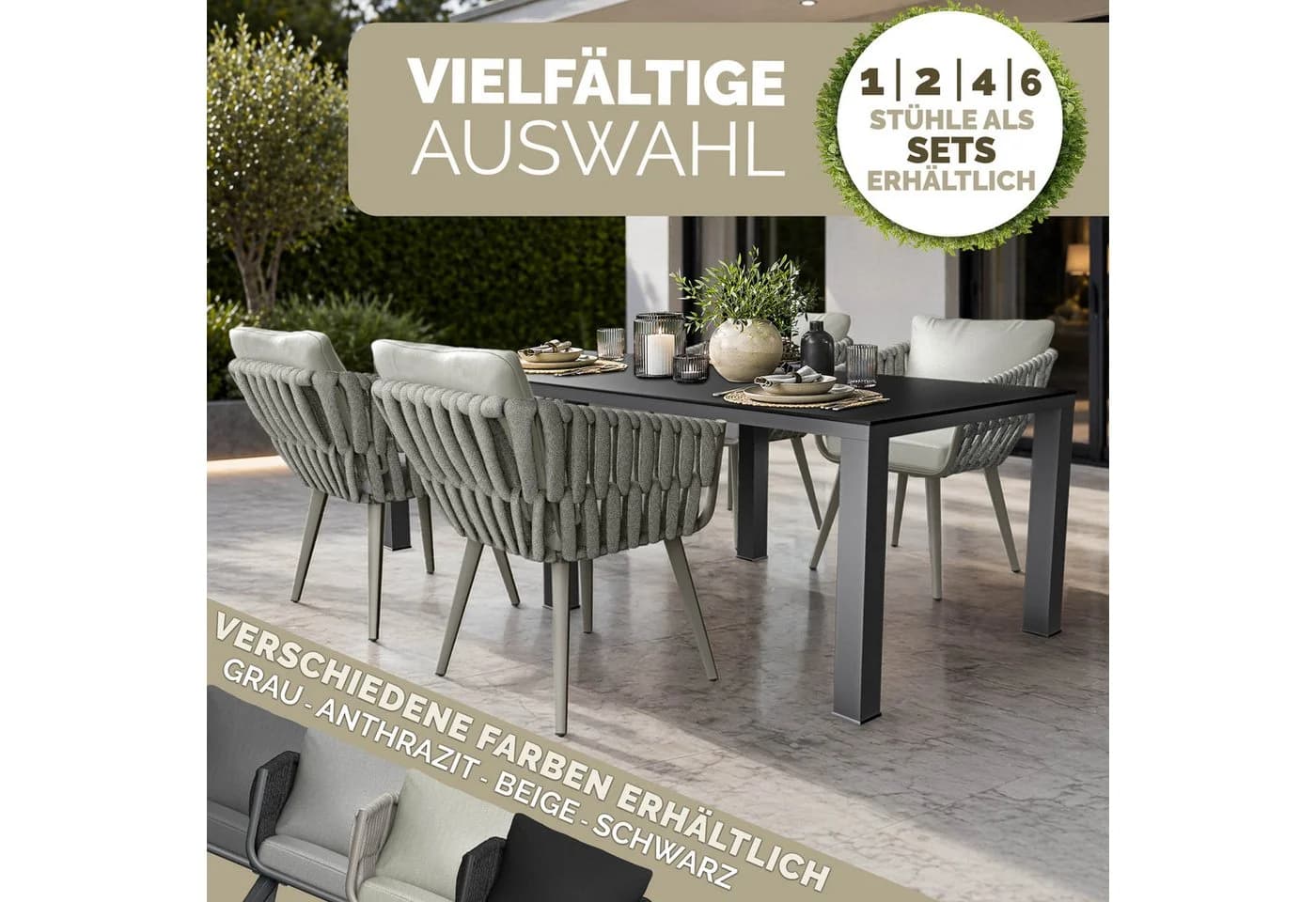tillvex Gartenstuhl Set 2-tlg. Beige Aluminium Rope Design mit Armlehne - Bild 5