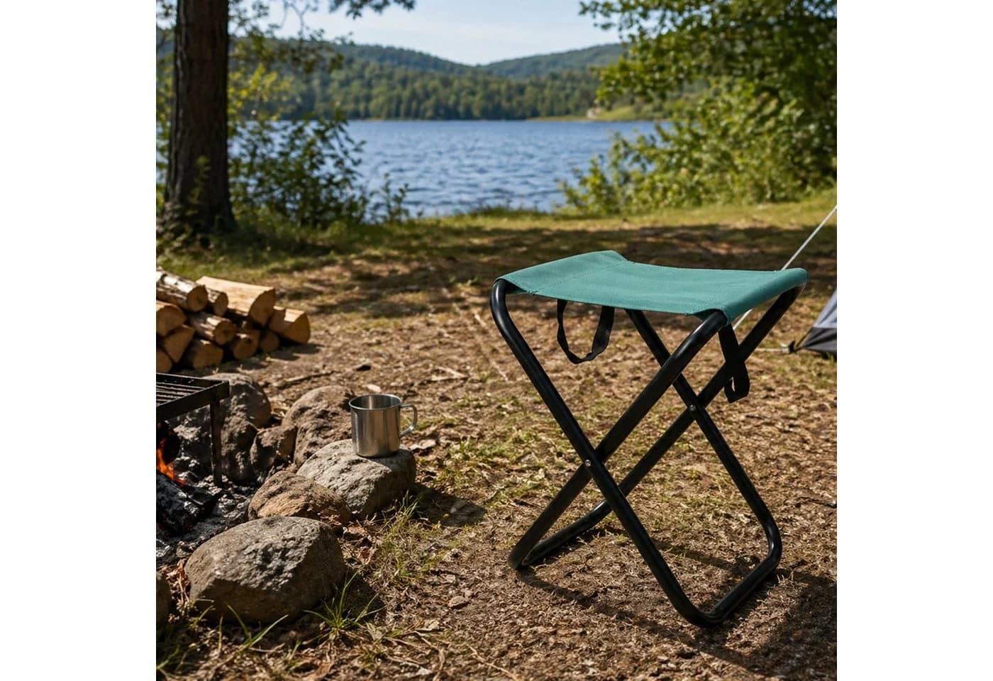 Mojawo Klapphocker Outdoor Grün Schwarz Tragbar
