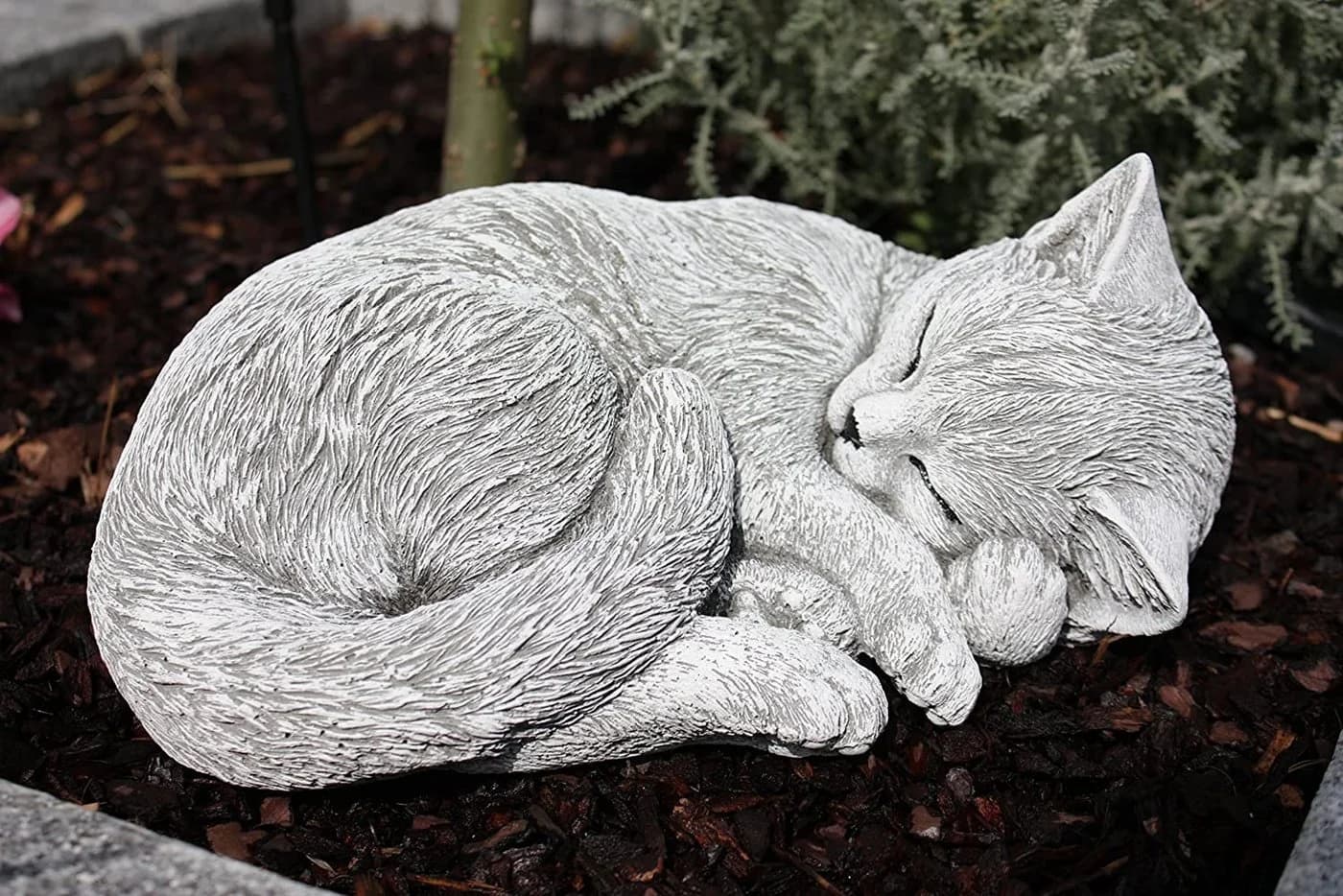 Steinfigur Katze Schlafend Frostfest Garten Deko