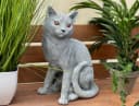 Stone and Style Gartenfigur Frostfeste Steinfigur Katze sitzend lebensgroß Grau Bild 1