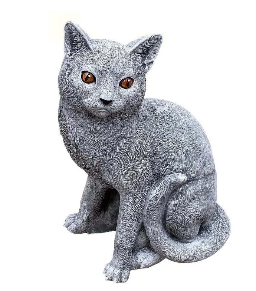 Stone and Style Gartenfigur Frostfeste Steinfigur Katze sitzend lebensgroß Grau - Bild 2