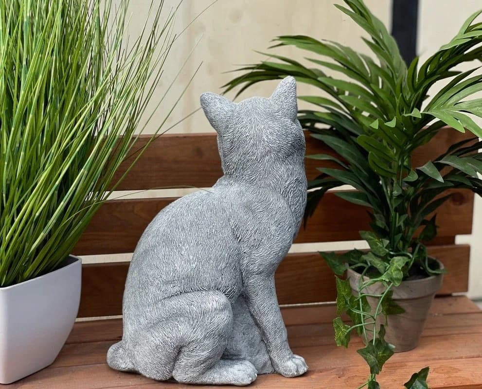 Stone and Style Gartenfigur Frostfeste Steinfigur Katze sitzend lebensgroß Grau - Bild 5