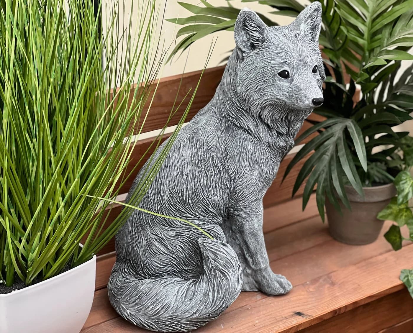 Stone and Style Gartenfigur Frostfeste Steinfigur großer Rotfuchs Grau