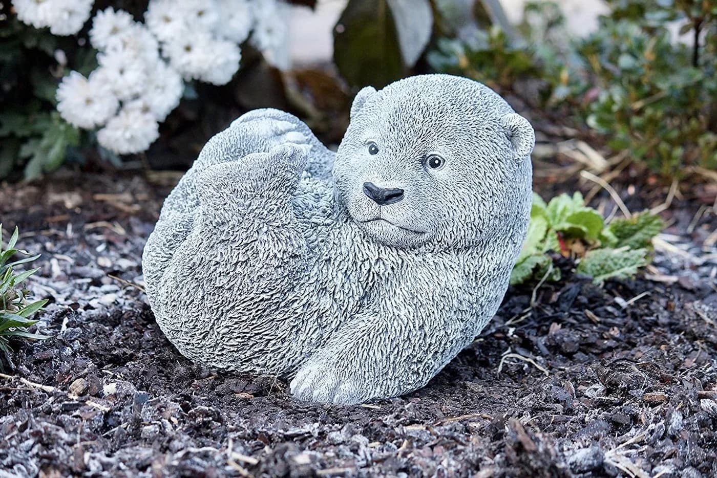 Frostfeste Steinfigur Bär auf Rücken Panda Gartenfigur
