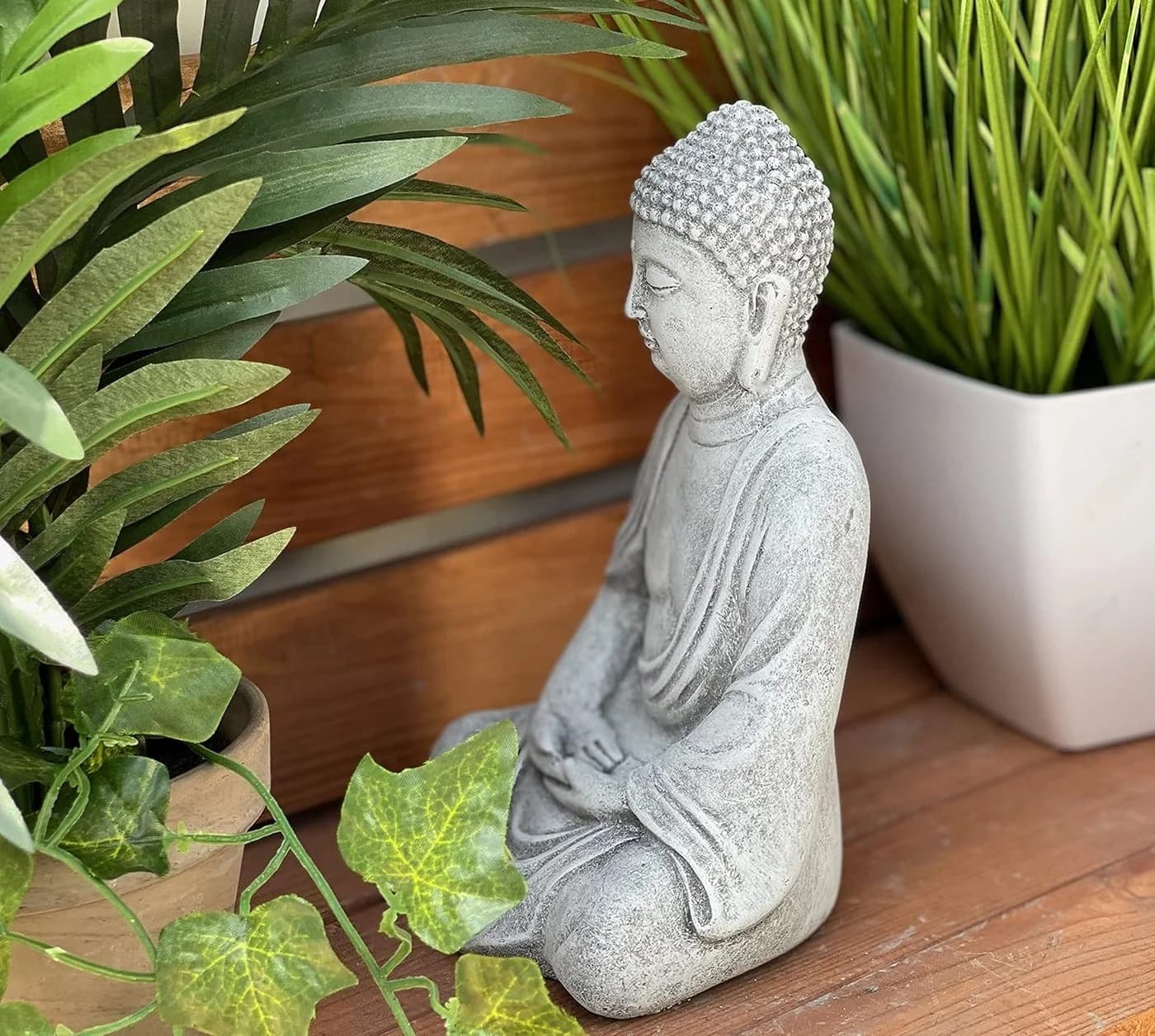Stone and Style Frostfeste Steinfigur sitzender Buddha Shiva Grau - Bild 4