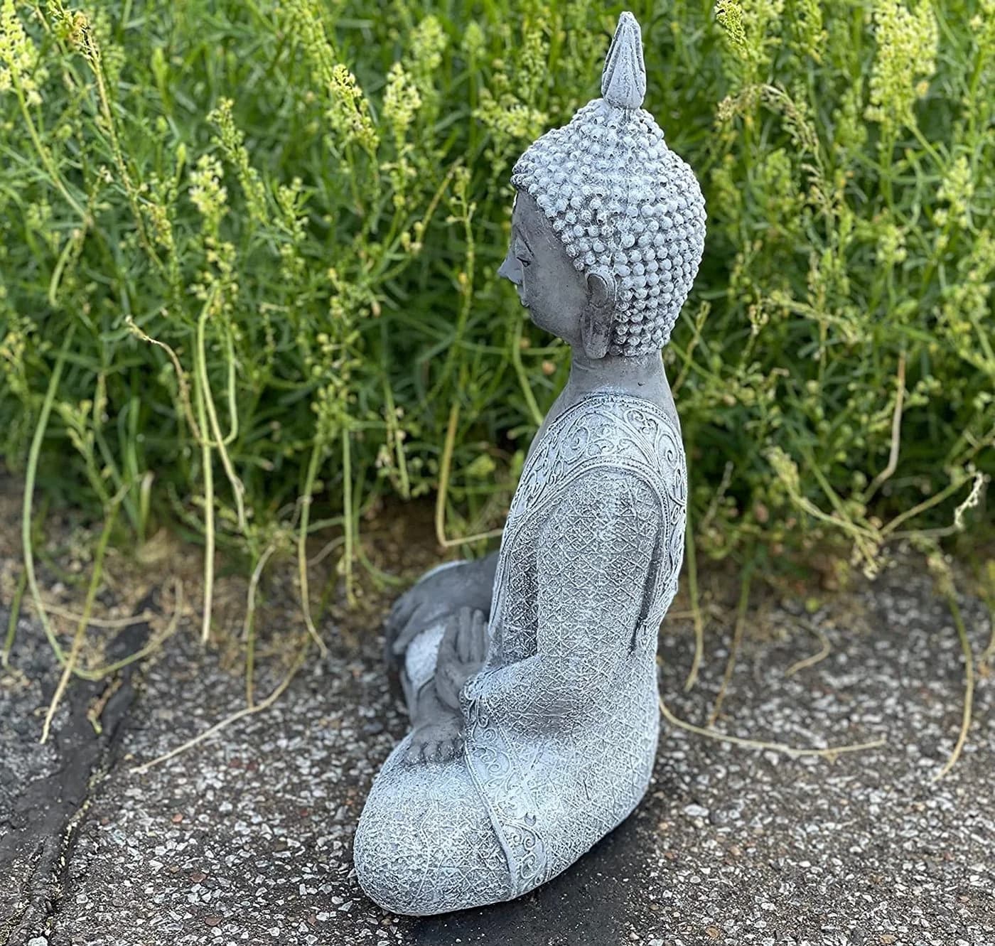 Stone and Style Gartenfigur Frostfeste Steinfigur meditierender Shiva Grau