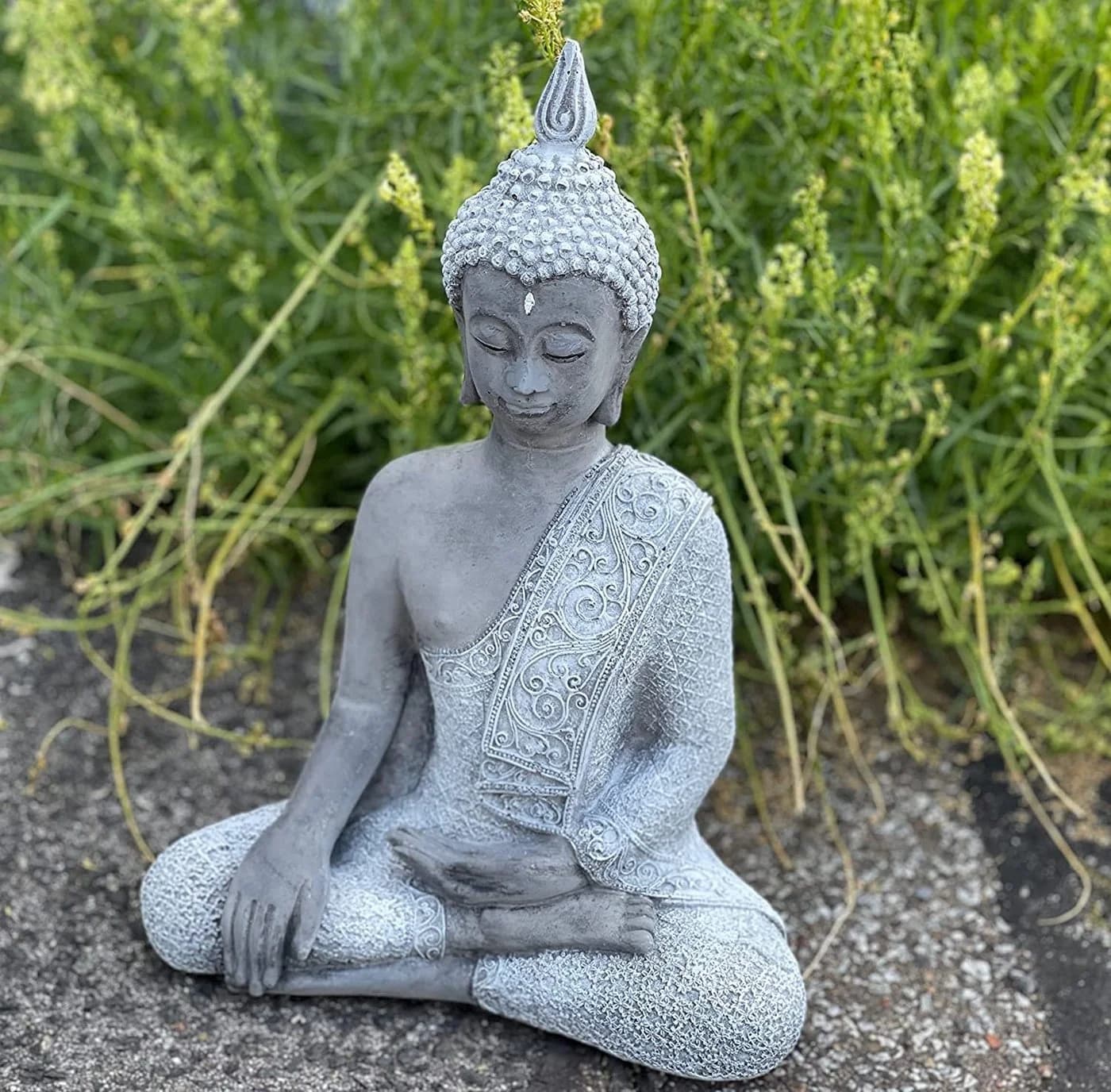 Stone and Style Gartenfigur Frostfeste Steinfigur meditierender Shiva Grau - Bild 4
