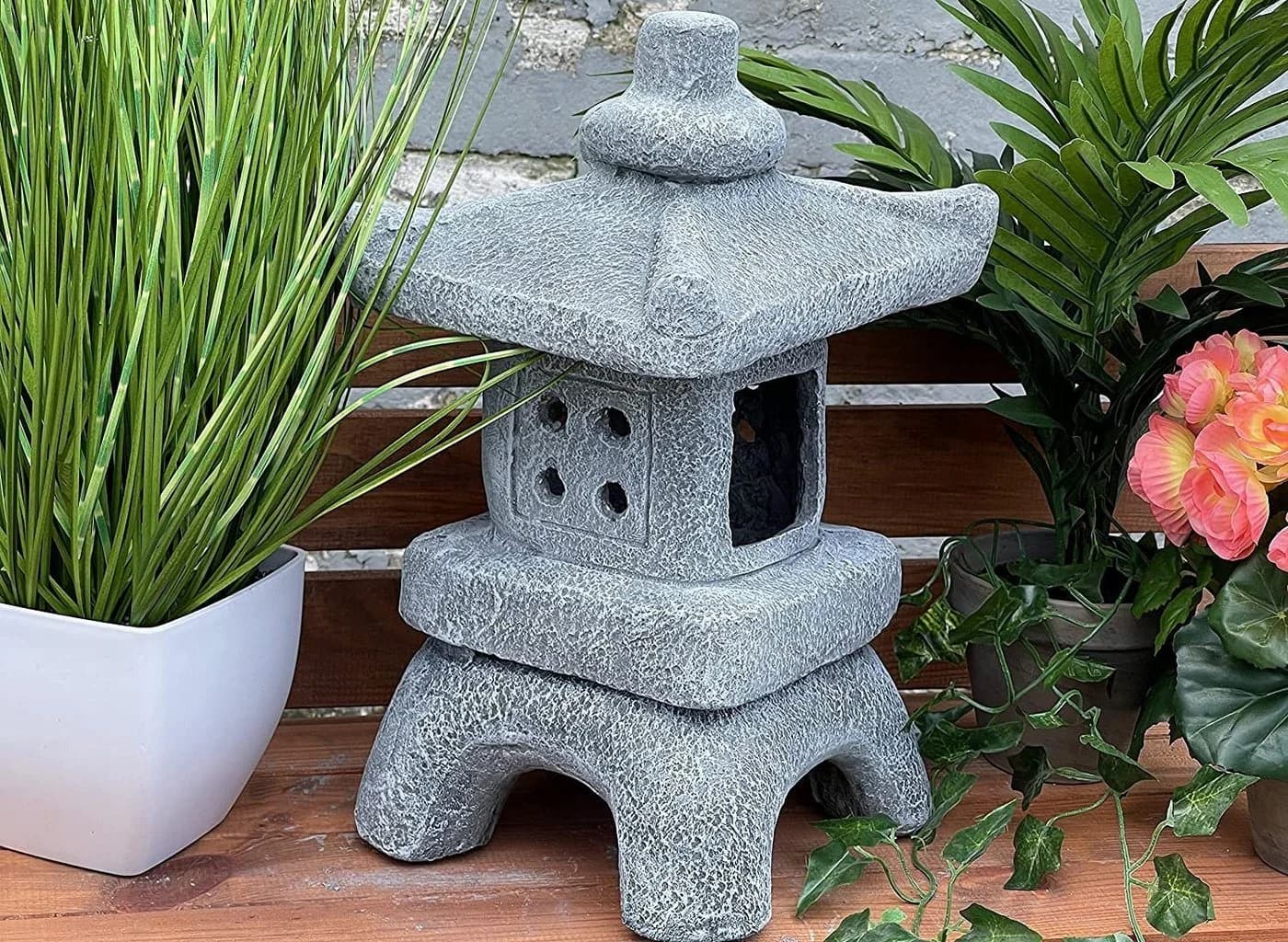Stone and Style Gartenfigur Pagode Asiatische Laterne Grau