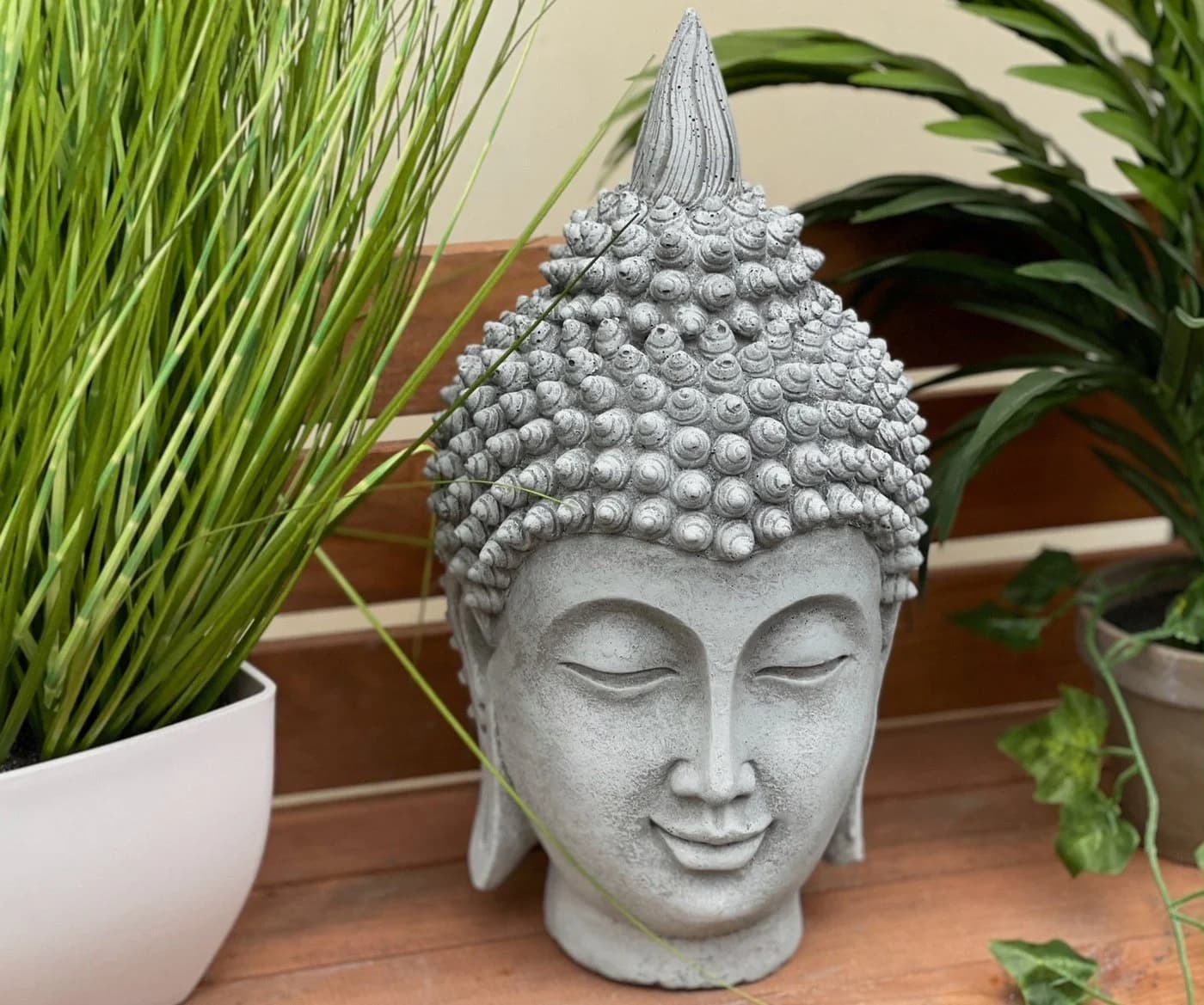 Stone and Style Gartenfigur Frostfeste Steinfigur Shiva Kopf meditativ Grau - Bild 3