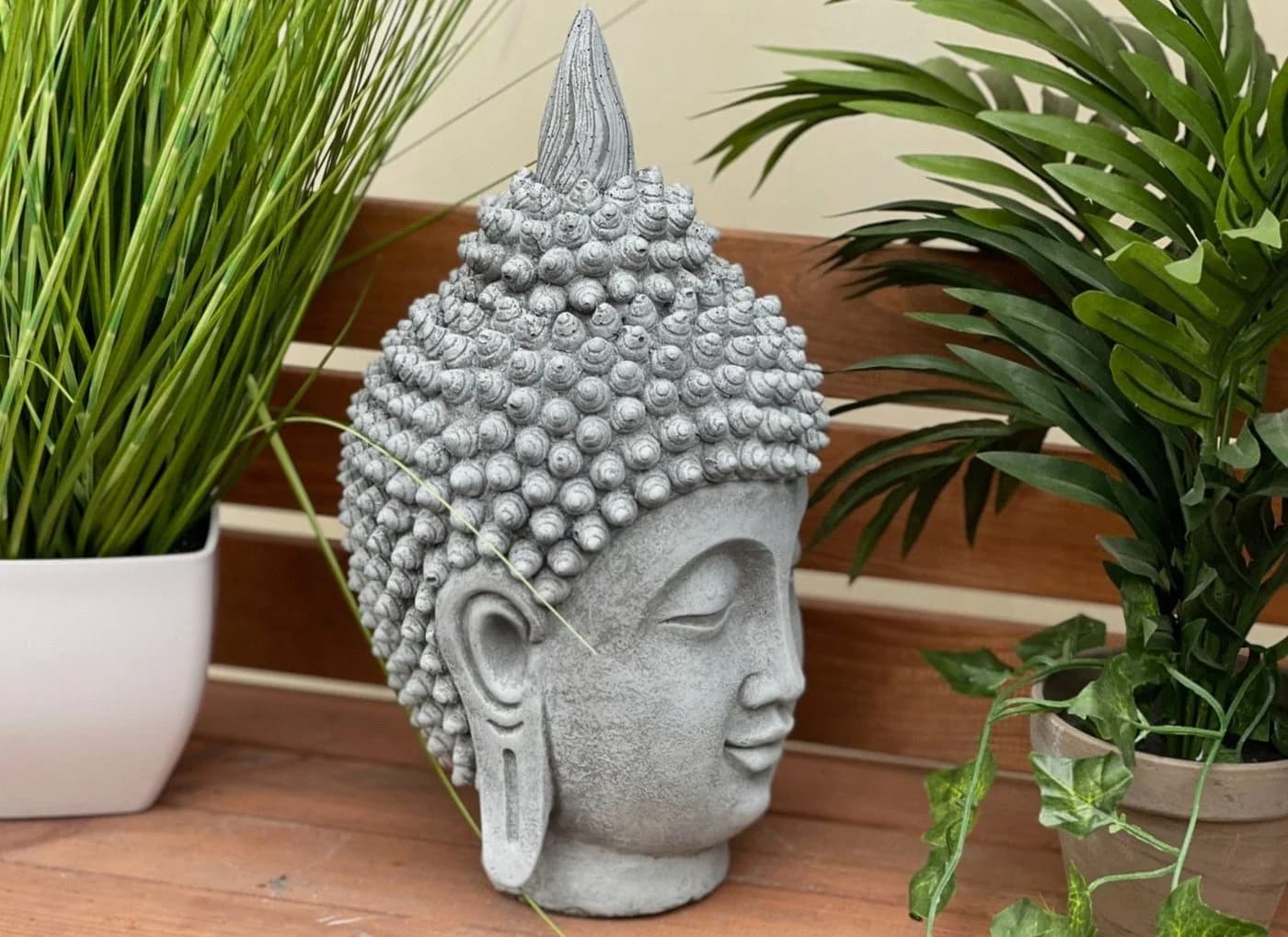 Stone and Style Gartenfigur Frostfeste Steinfigur Shiva Kopf meditativ Grau - Bild 4