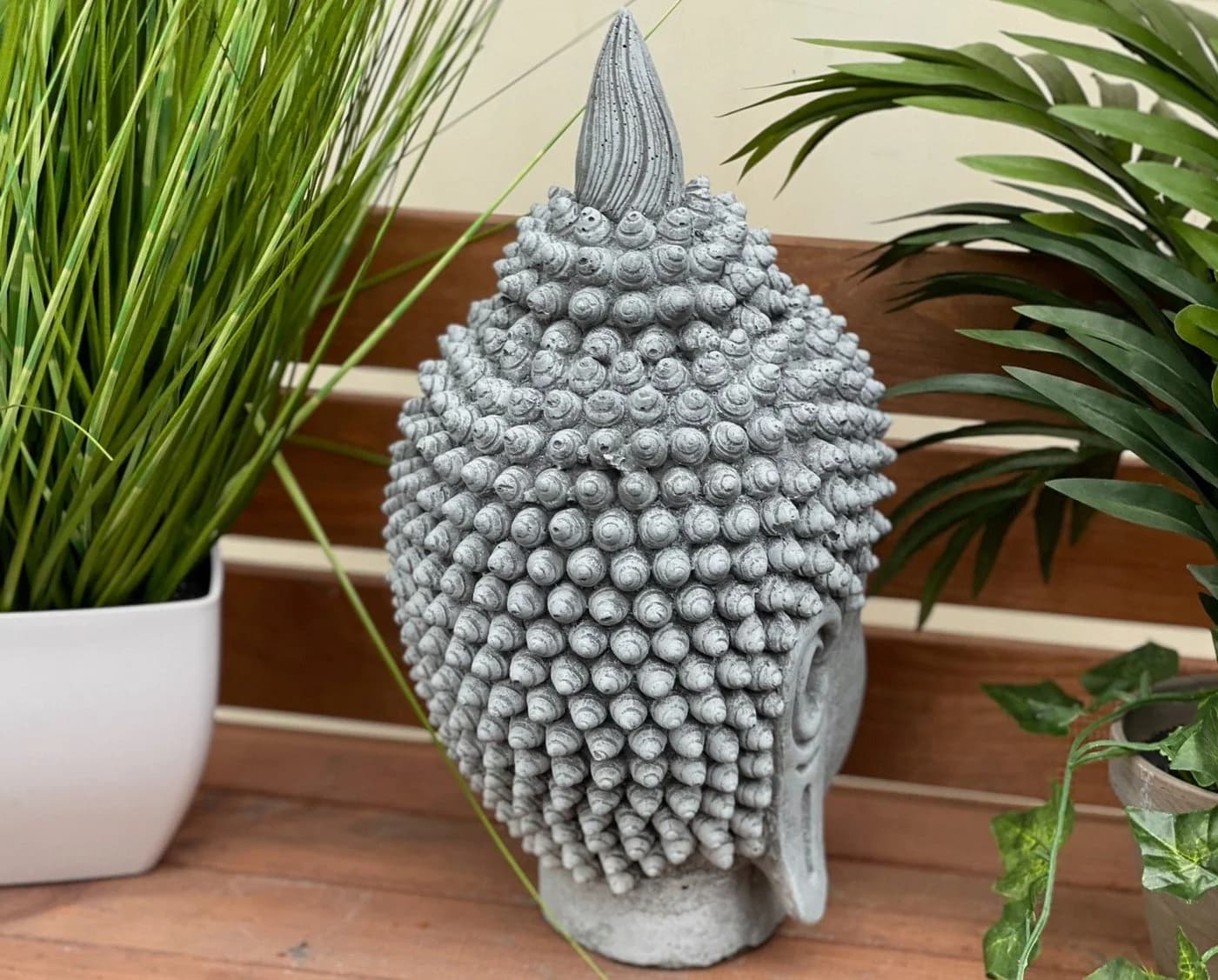Stone and Style Gartenfigur Frostfeste Steinfigur Shiva Kopf meditativ Grau - Bild 5