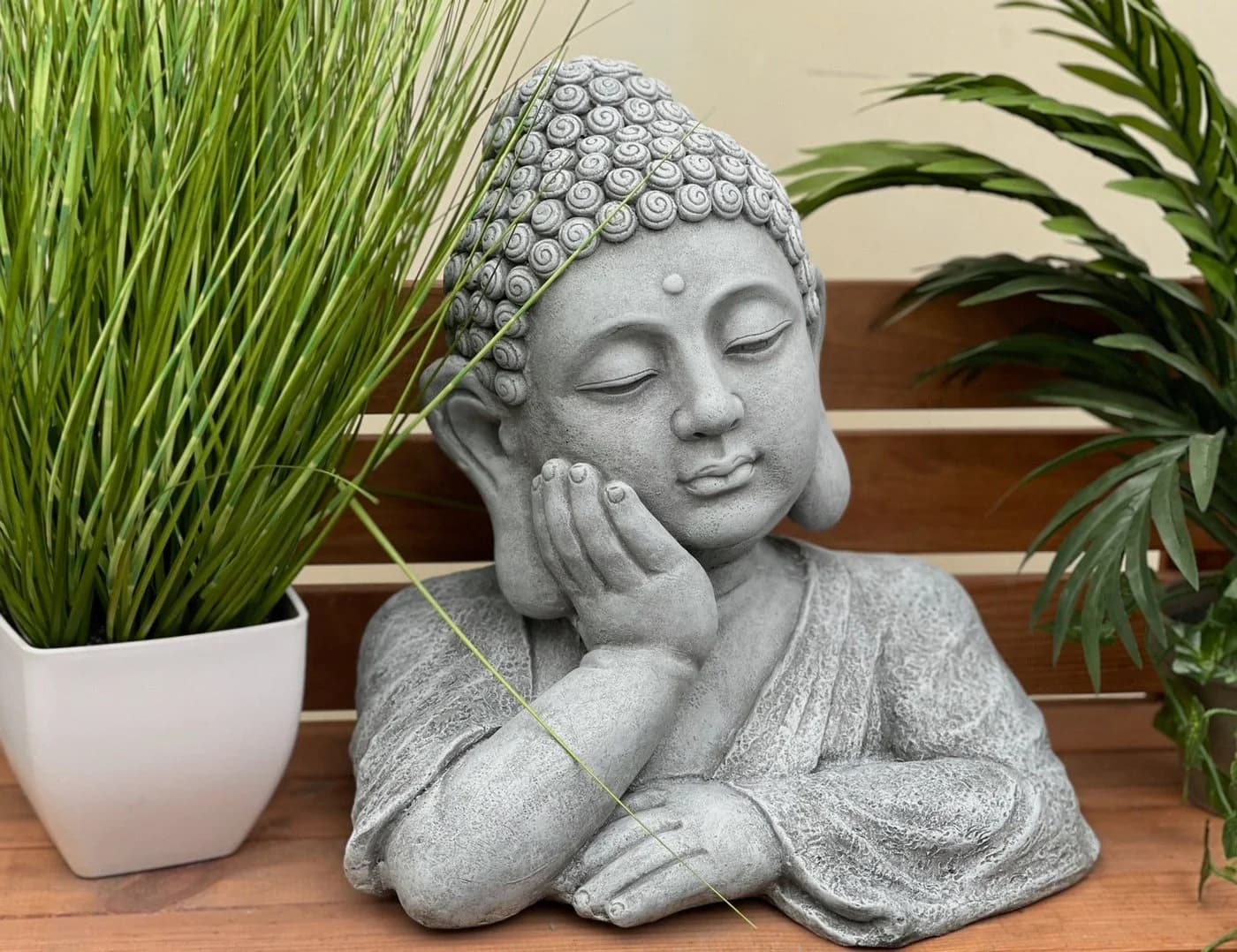 Stone and Style Gartenfigur Frostfeste Steinfigur Buddha Shiva Büste XL Grau